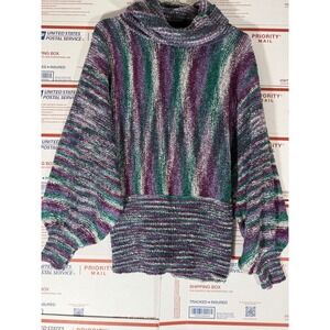 VTG 80s Casual Corner Sweater Womens Small Green Purple Angora Turtleneck Luxury